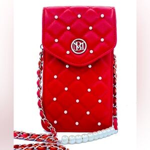 NWT Badgley Mischka Quilted Cell Phone Crossbody Bag - Red - BM4137